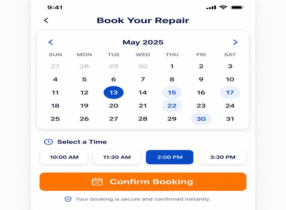 Booking Form — product screenshot